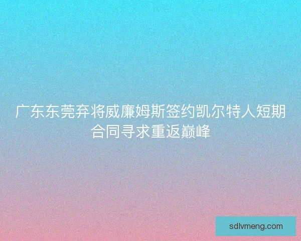 广东东莞弃将威廉姆斯签约凯尔特人短期合同寻求重返巅峰